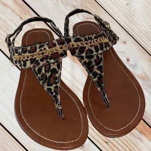 Kalli Leopard Print With Chain Details Sandals Size 6